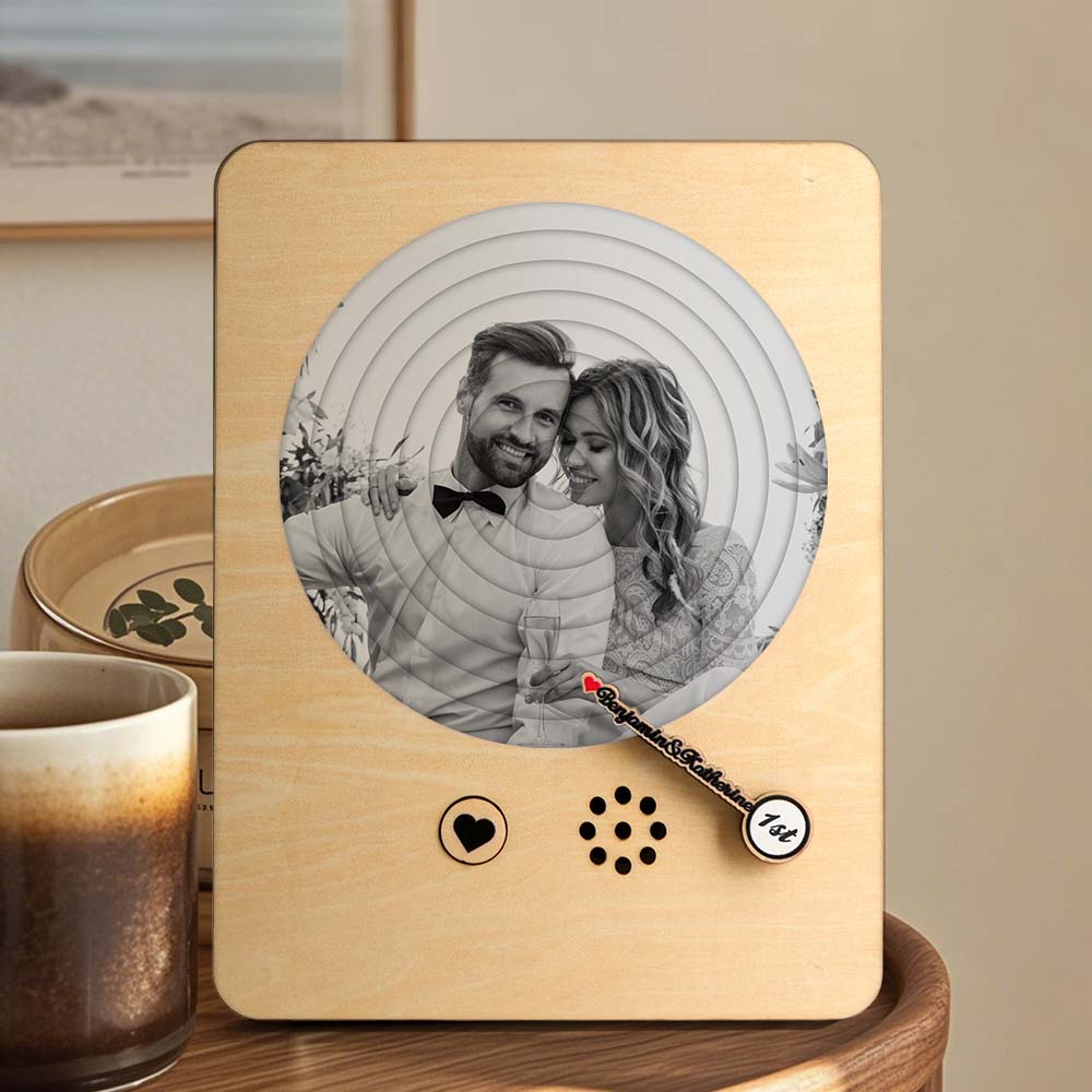 Instructional image showing where to upload your MP3 and how to place the song in the personalised photo music box