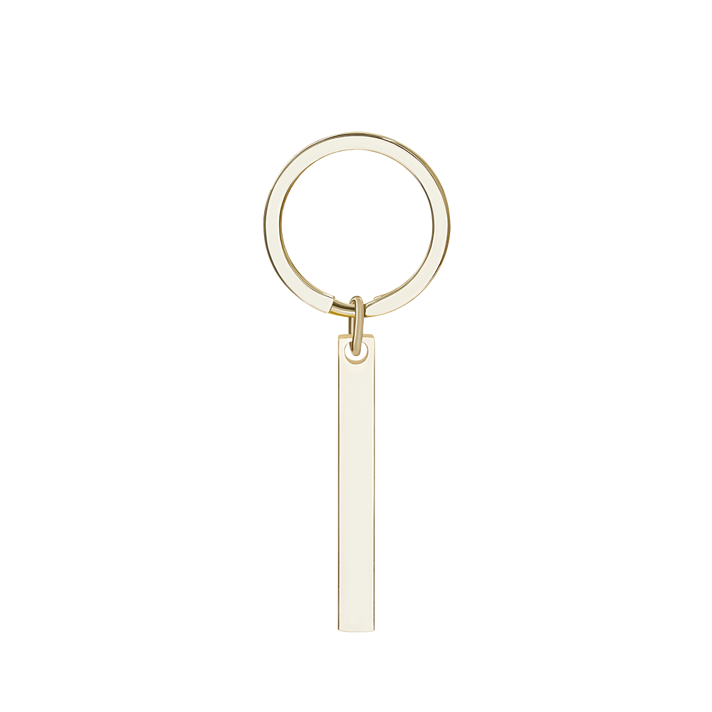 Personalised music keychain attached to keys — stainless steel vertical bar with scannable Spotify code and engraved message