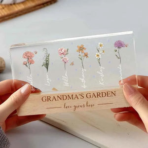 Grandma‘s Garden Birth Month Flowers Personalized Acrylic Block LED Night Light A Heartfelt Gift for Grandma’s Birthday Mother’s Day