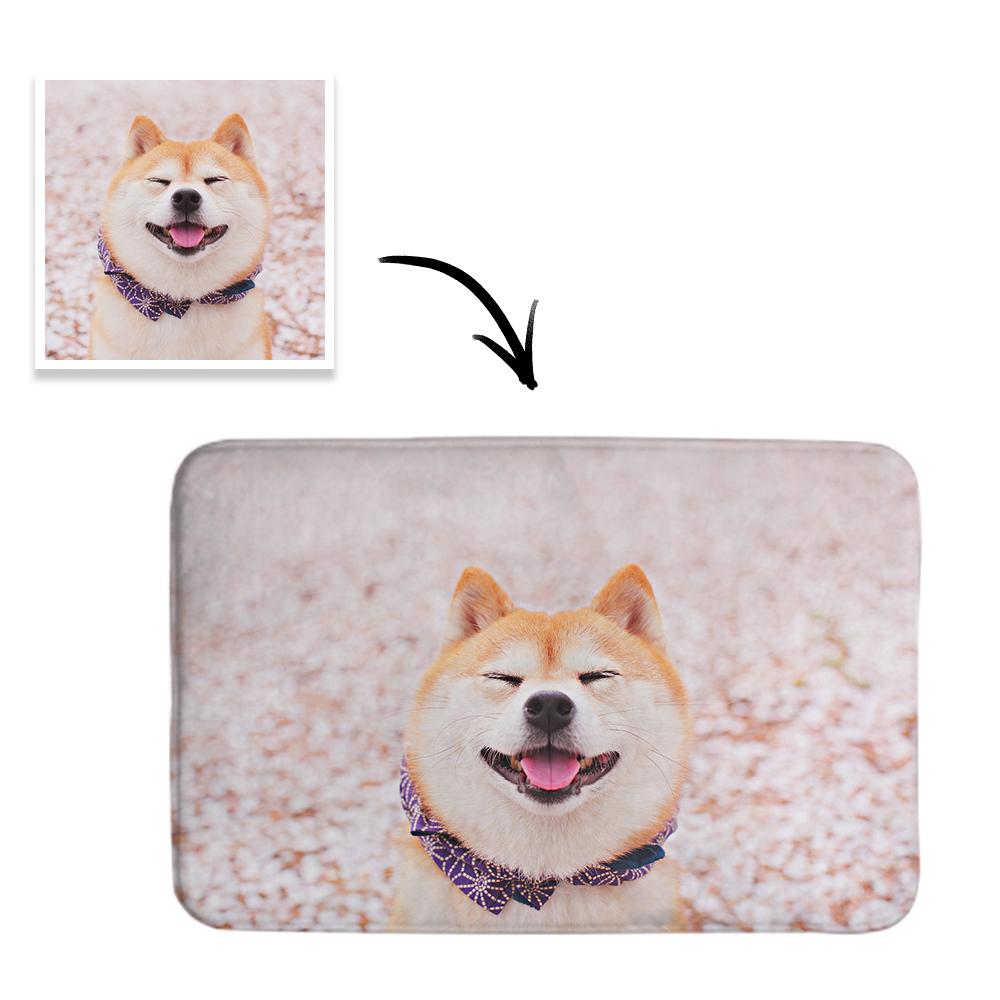 Personalised 3-piece photo bathroom mat set — rectangular floor mat, U-shaped basin/bath mat and O-shaped toilet cover with vivid print on soft flannel, non-slip backing