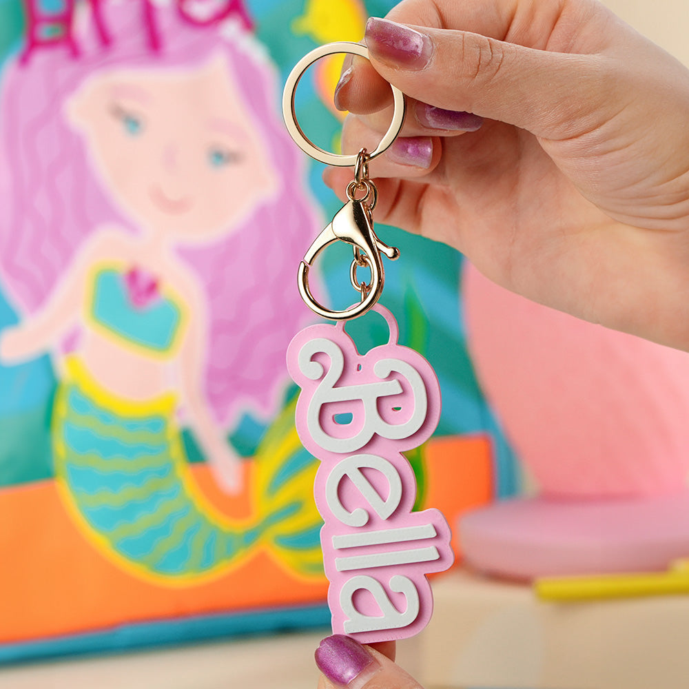 Side view of lightweight PLA personalised tag showing slim profile and durable finish personalised backpack name tag