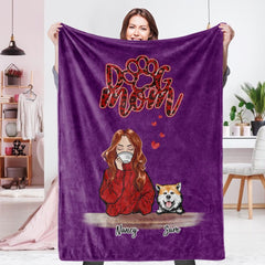 Personalised Name Dog Mum Fleece Blanket - Custom Pet Number Blanket