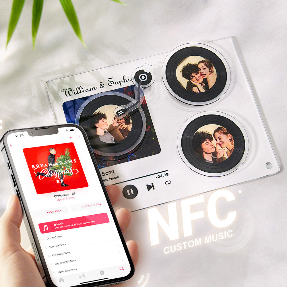Custom photo and MP3 upload for personalised NFC vinyl plaque