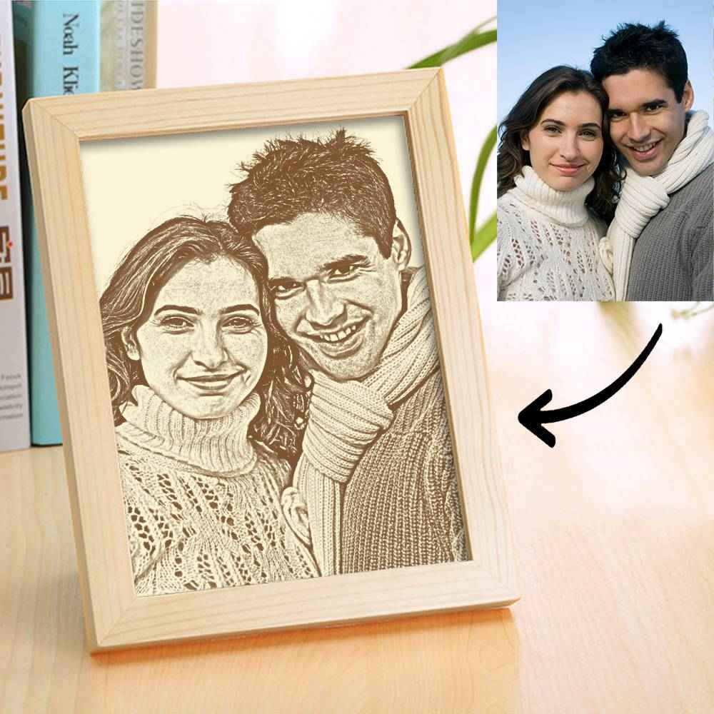 Personalized Engraved Photo Frame Wooden Sketch Effect - 6 Inches 8 Inches 10 Inches