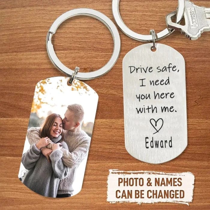 Personalised Drive Safe Keychain with Photo & Name | Wedding Gift for Boyfriend
