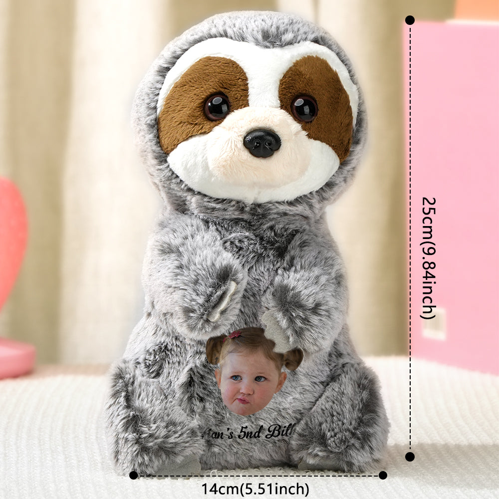 Back and stitching detail of personalised sloth plush highlighting plush material, PP cotton filling and care guidance
