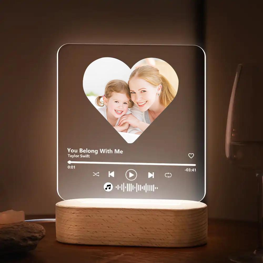 Personalised Music Code Heart Lamp - Custom 7 Colour LED Night Light & Plaque