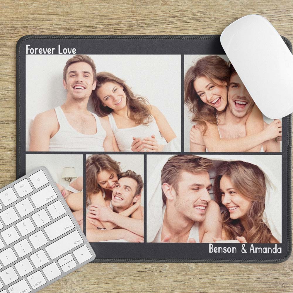 Close-up of a personalised photo gaming mousepad showing vibrant print and a secure non-slip surface.