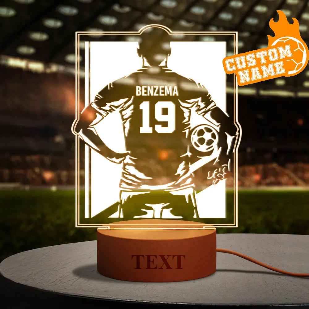 Personalized Soccer Night Light - Perfect Gift for World Cup Fans Round Wooden Base