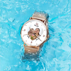 Engraved Rose Gold Alloy Bracelet Photo Watch 36mm Gifts for Mom