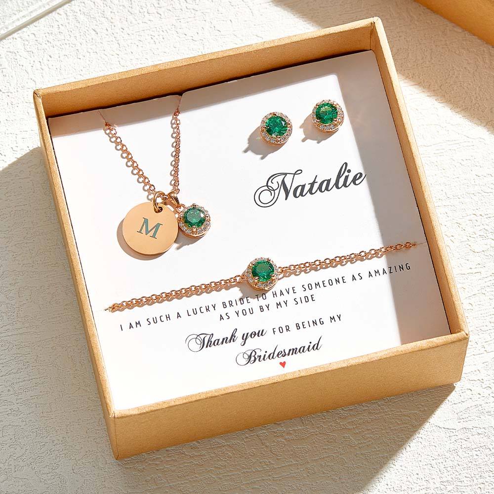 Luxury presentation box and thank-you card for personalised bridesmaid jewellery set — thoughtful bridesmaid proposal gift
