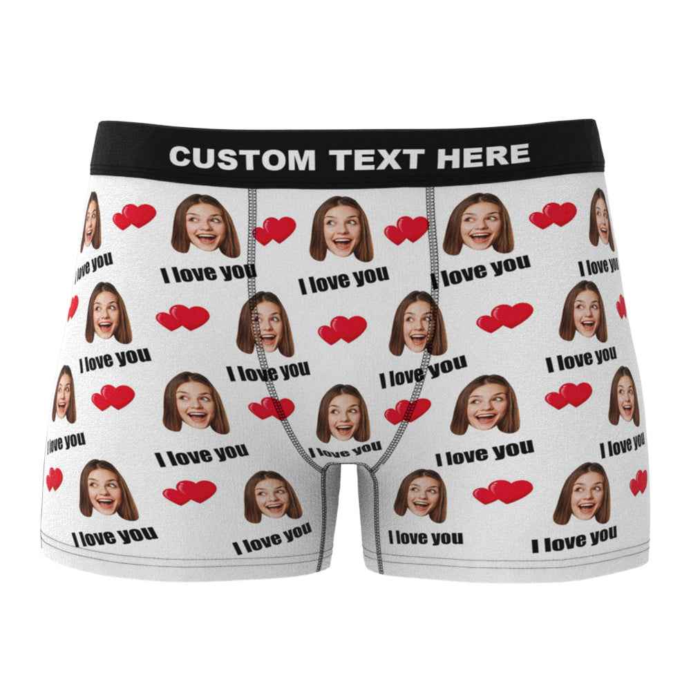 Custom I Love You Men's Boxer Shorts Personalized Underwear with Face
