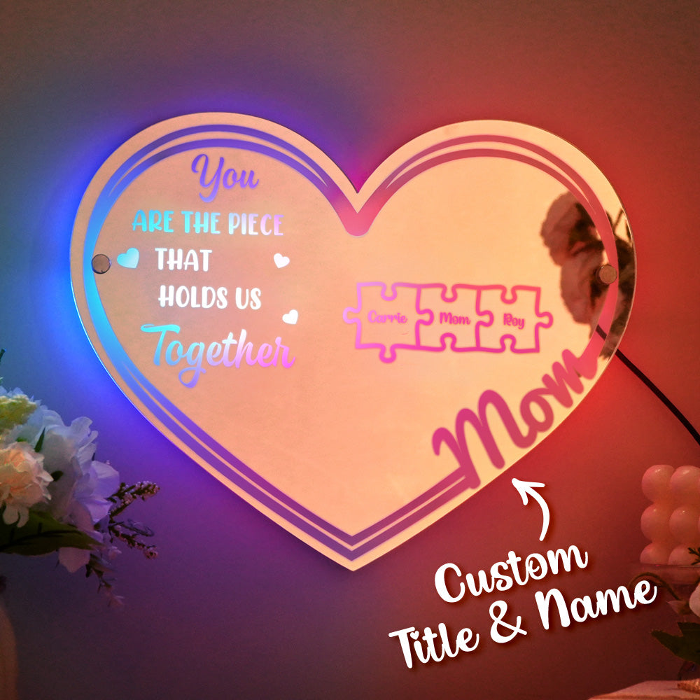 Personalised Mother's Day mirror gift styled at breakfast in bed — sentimental You Hold Us Together sign for Mum