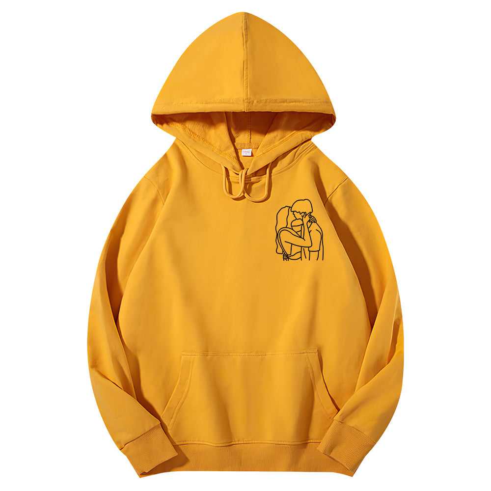 Close-up of custom embroidery on personalised hoodie showing photo-detail stitching, anti-pilling fabric and colour-locking technology