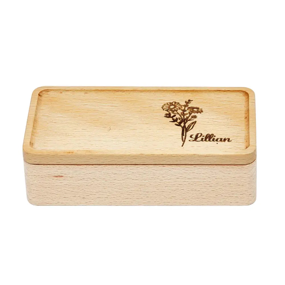 Gift-wrapped personalised birth flower jewellery box presented as a heartfelt birthday or Mother's Day gift for her