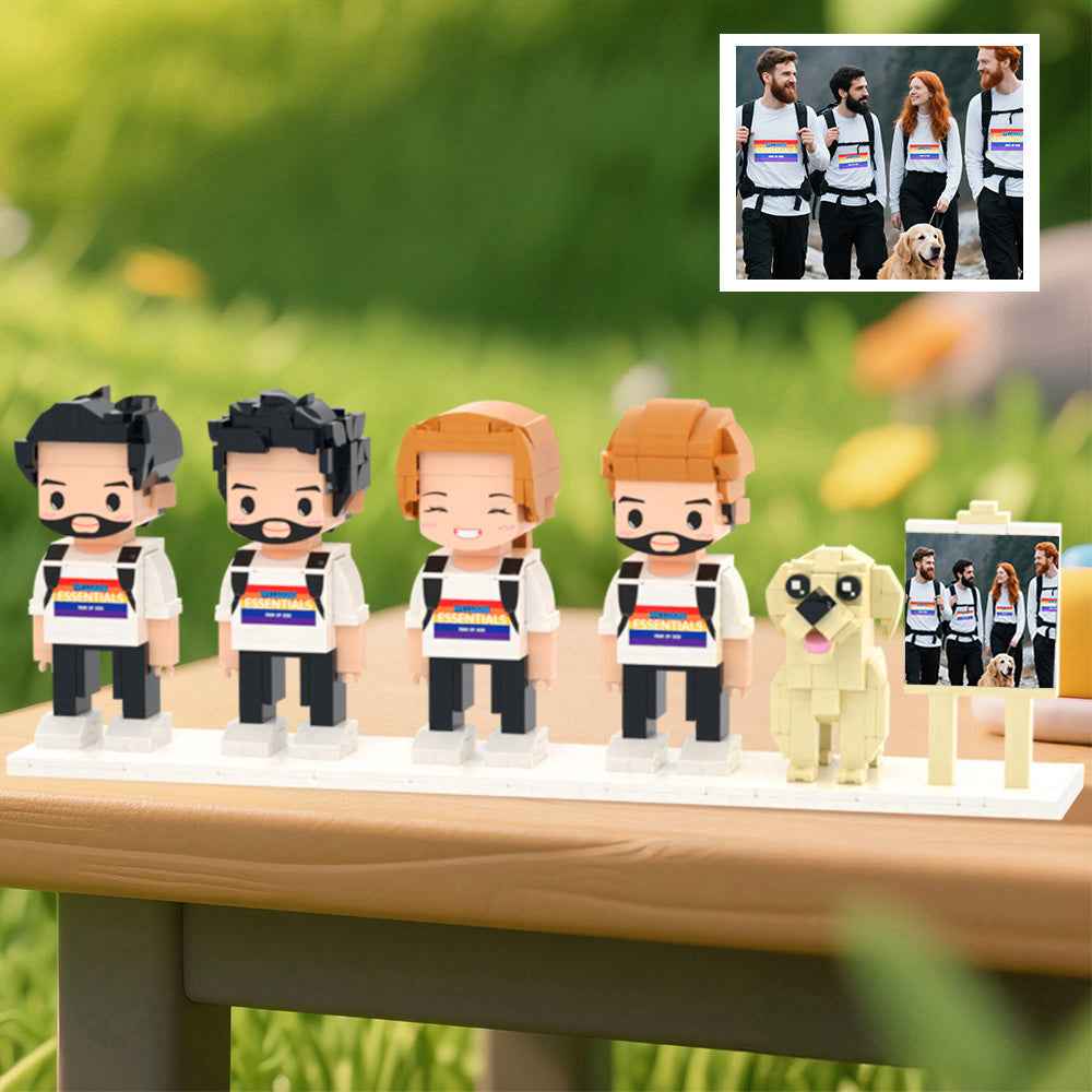 Custom Full-Body Cute Brick Figures of 4 People and Dog with Frame Personalized Anniversary Gift Birthday Gift