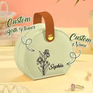 Personalized Birth Flower PU Leather Jewelry Box with Name Jewelry Box Gift for Her