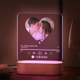 Personalised Music Code Heart Lamp - Custom 7 Colour LED Night Light & Plaque
