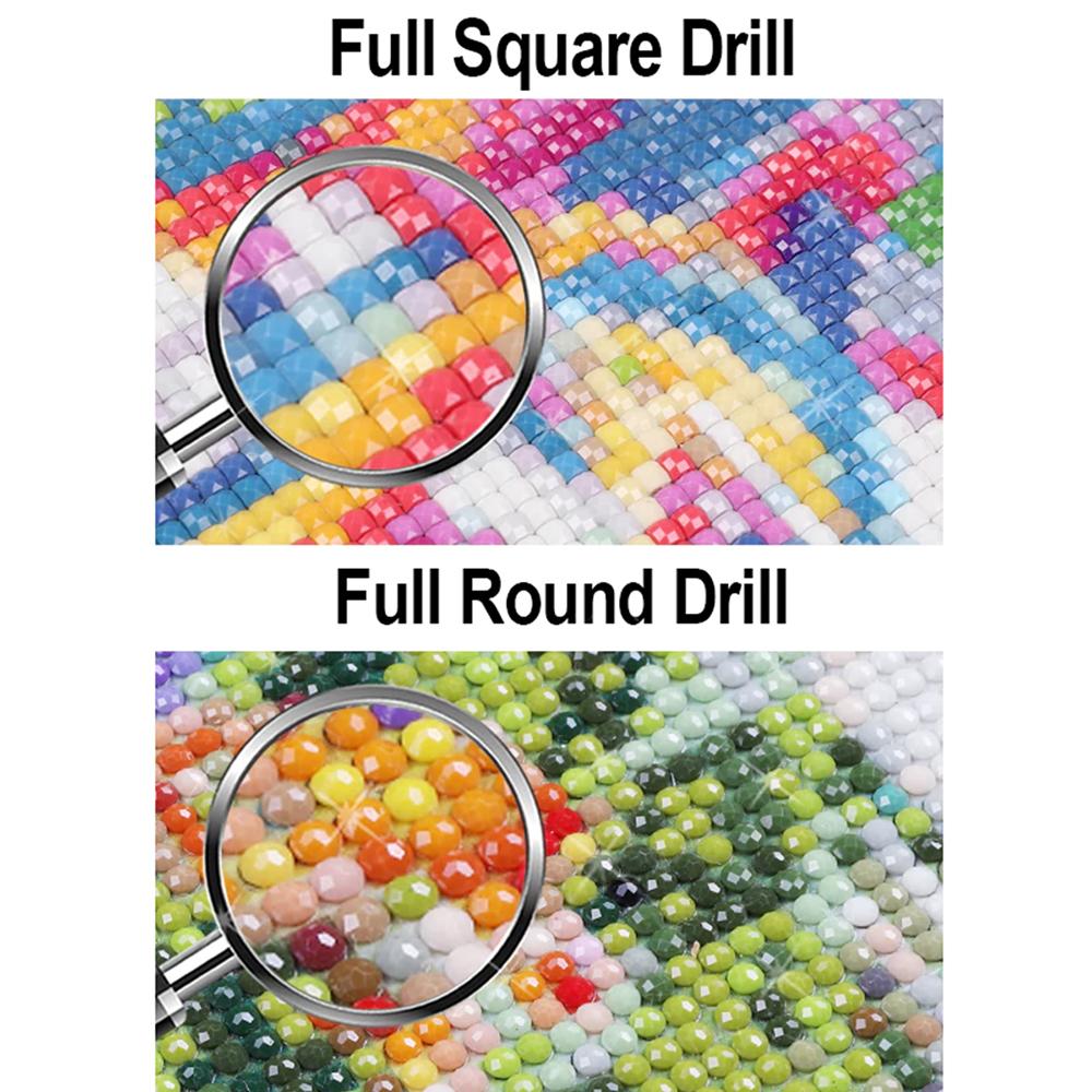 Custom Diamond Painting Kit contents laid out: pre-printed eco-friendly canvas, colourful resin diamonds and applicator tools for personalised 5D diamond art