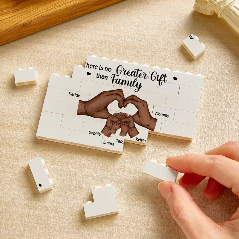Personalised Building Brick Family Puzzle showing customised family figures and names – thoughtful gift for Mum, PVC family keepsake