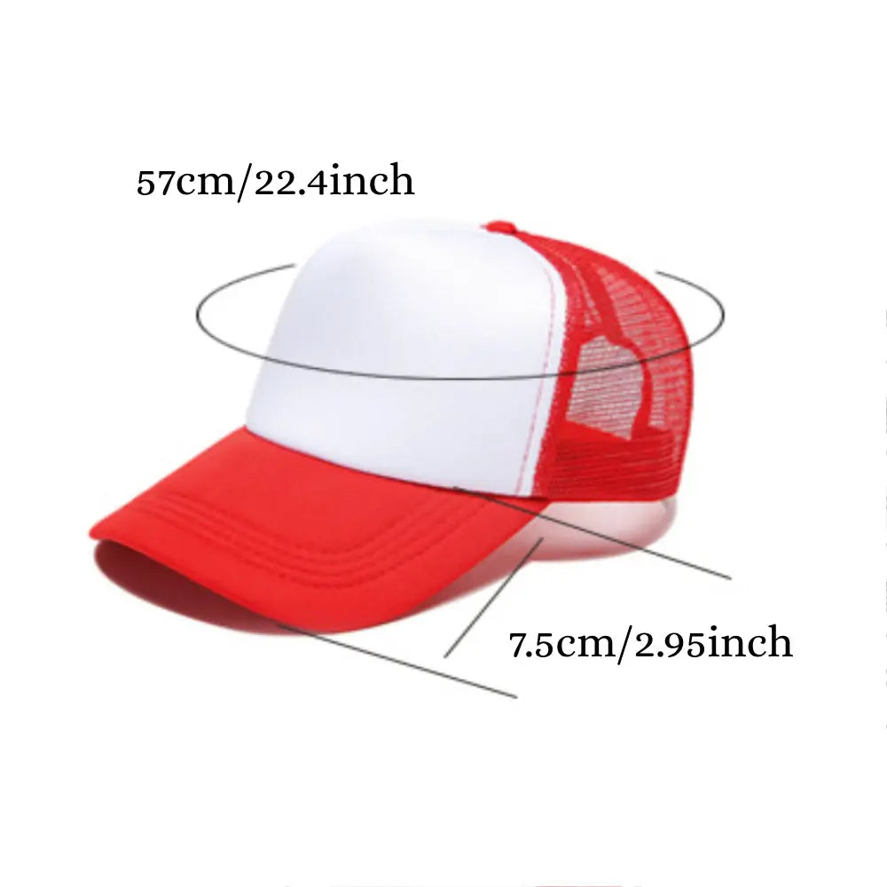 Side angle of personalised Puff Print foam trucker hat showing breathable mesh back and adjustable plastic snap — custom adult glow-in-the-dark cap.
