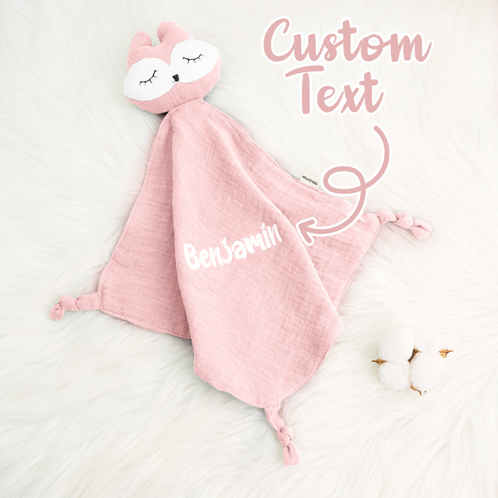 Personalised baby comfort towel with embroidered name in soft premium cotton, 24cm x 24cm — a newborn keepsake and soothing comforter