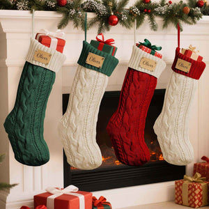 Personalized Christmas Stocking with Custom PU Leather Tag – Holiday Gift for Family & Kids