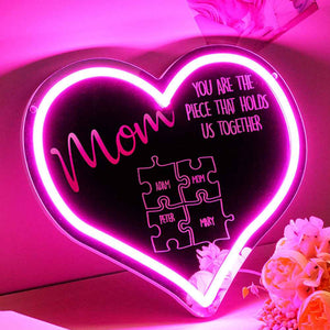 Personalized Mom You Are the Piece That Holds Us Together Neon Mirror Light Puzzle Piece Sign Mother's Day Gifts