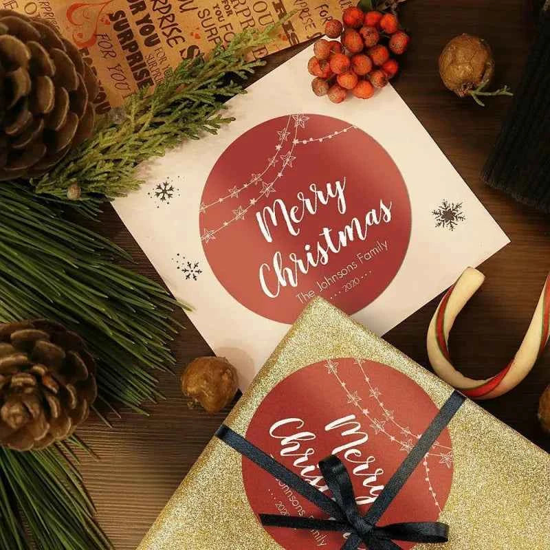 Personalized Engraved Round Red Stickers – Custom Christmas Gift Labels for Holiday Wrapping