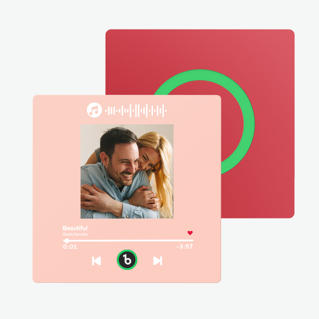 Close-up detail of high-resolution acrylic print on FridgeBeats personalised music magnet — waterproof finish and vivid colour for custom photo magnets