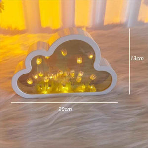 DIY Cloud Tulip Mirror Night Light Simulation Flower Bedroom Sleeping Table Lamp