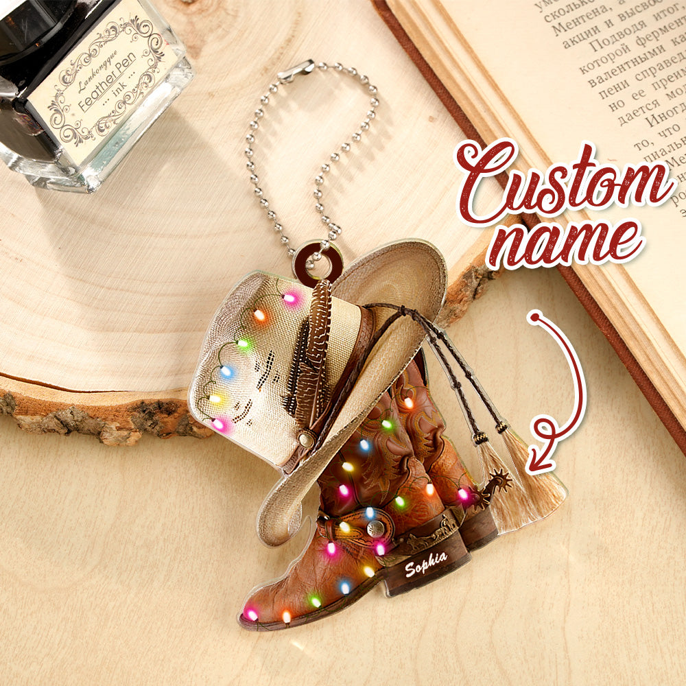 Angle showing the hanging loop and secure design for the rearview mirror charm.