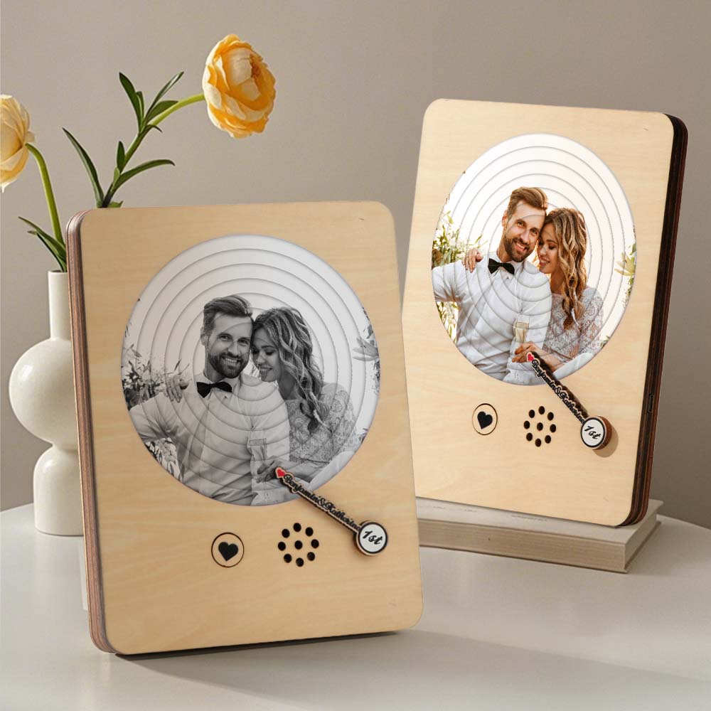 Personalised Photo Wooden Record Player – Handcrafted Anniversary Keepsake
