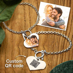 Custom QR Code Bracelets Personalised Photo Bracelet with Heart Pendant