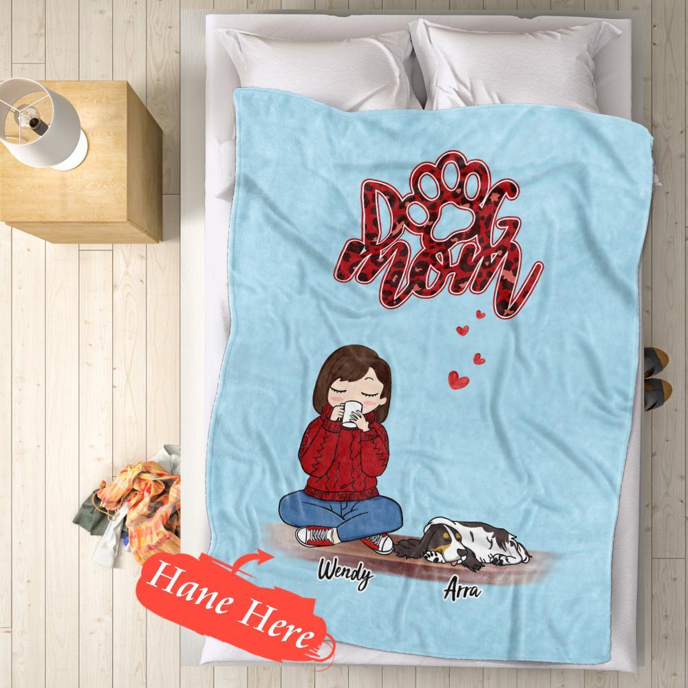 Personalised Name Dog Mum Fleece Blanket - Custom Pet Number Blanket