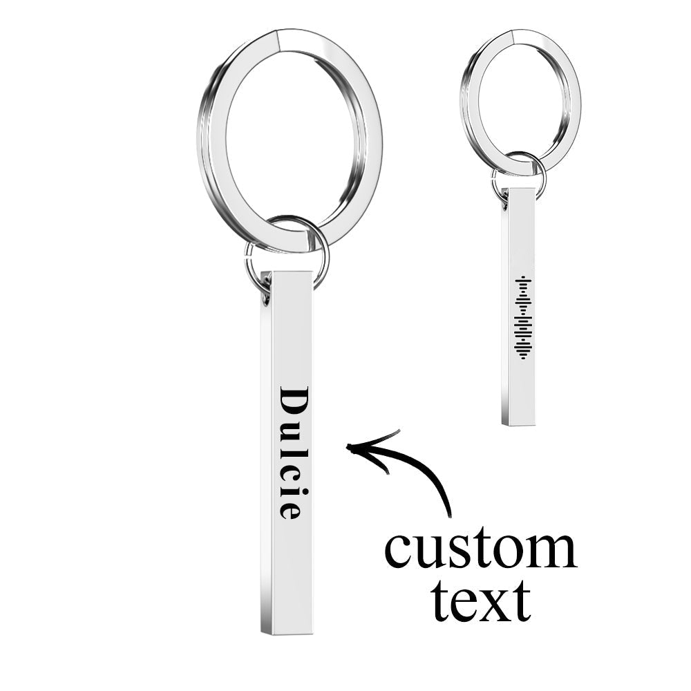 Rose gold personalised 3D bar keychain with engraved music code and name — ideal personalised gift for anniversaries