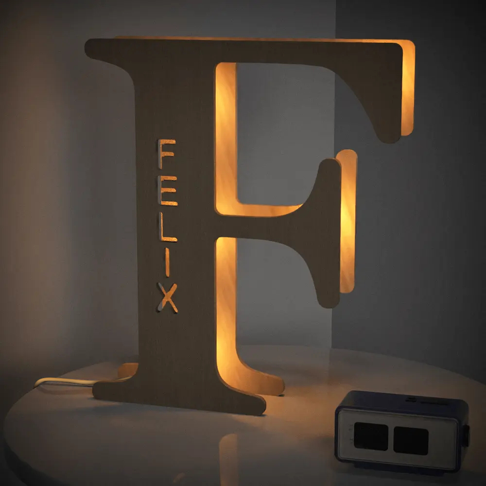 Personalised Wooden Letter Lamp - Custom Name Night Light 19CM - Unique Gift
