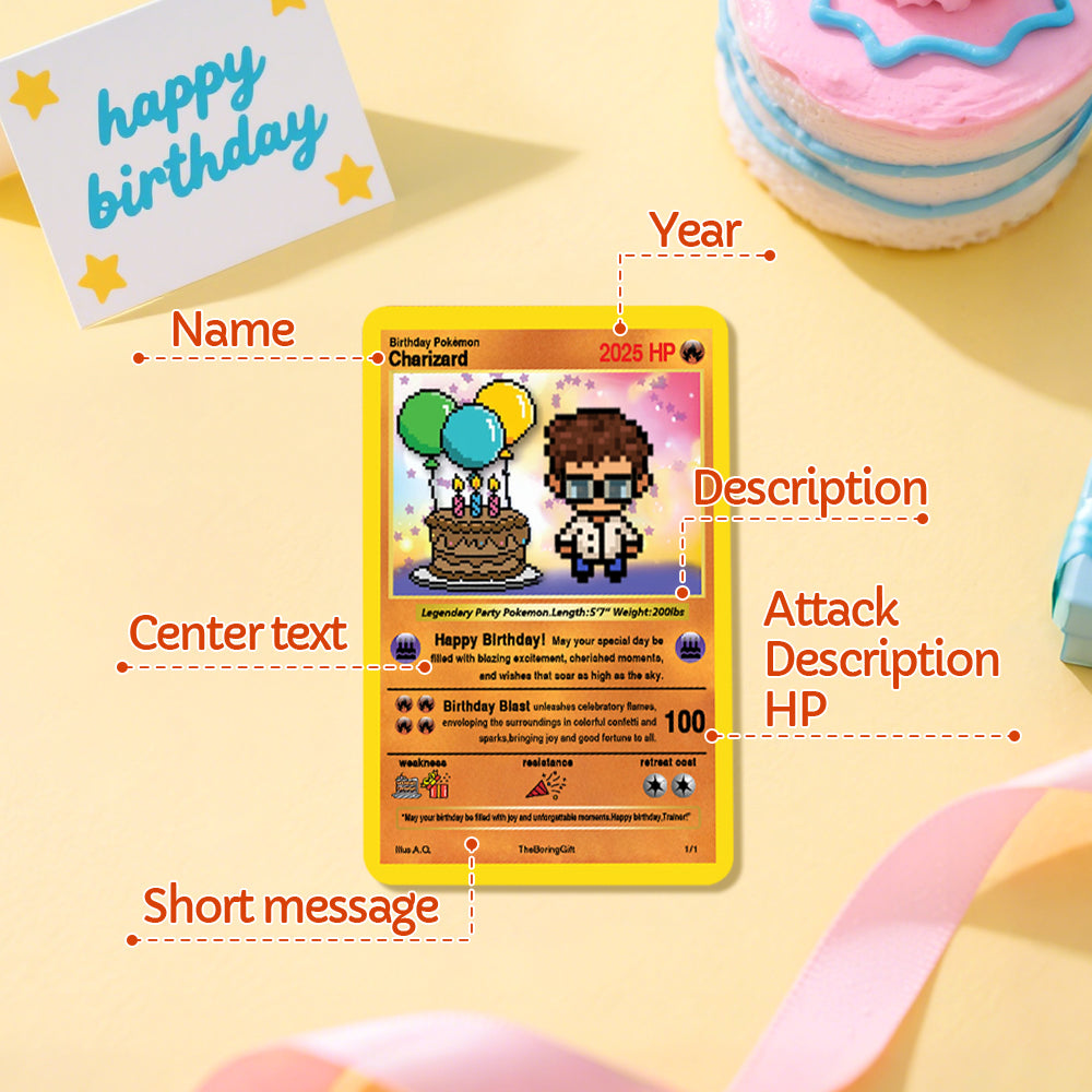 Customisation options for create-your-own cartoon character poke card — choose hairstyle, skin tone, facial features and add custom text/photo