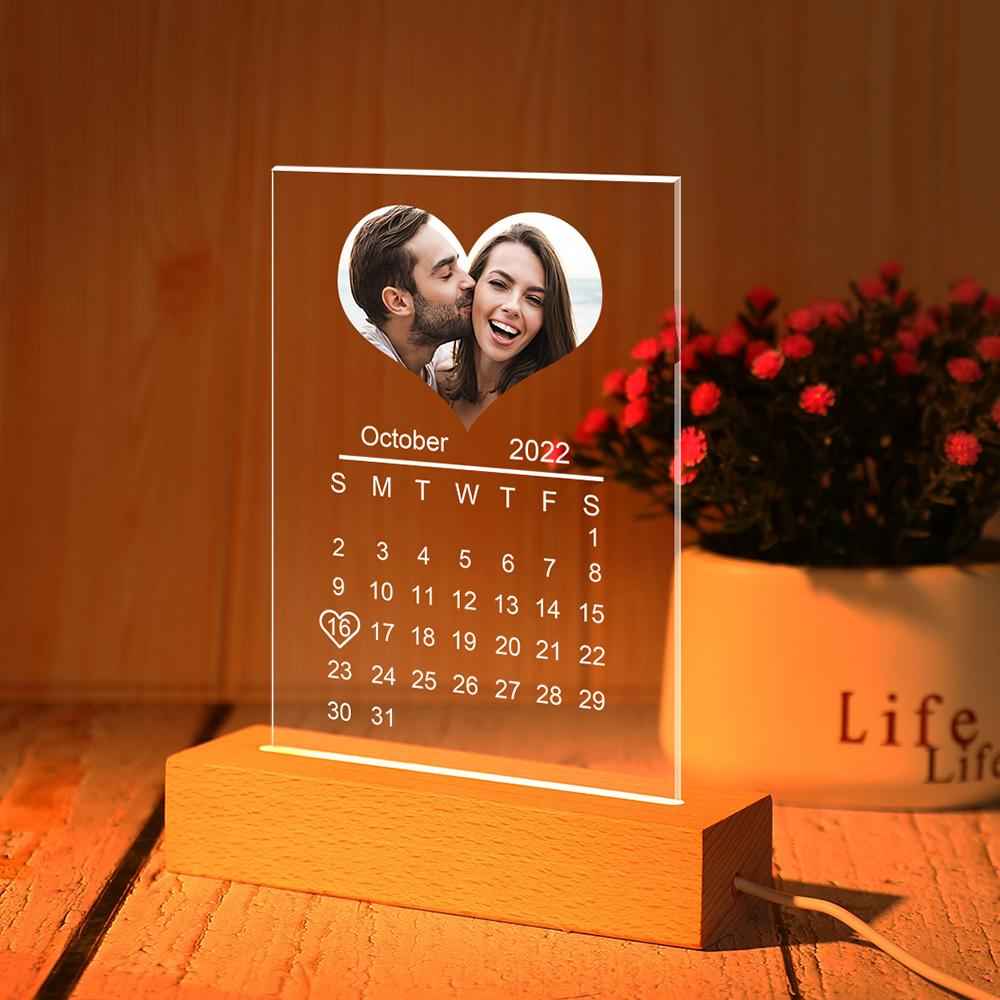Custom Heart-Shape Photo Orange Night Light Custom Calendar Lamp Acrylic Lamp