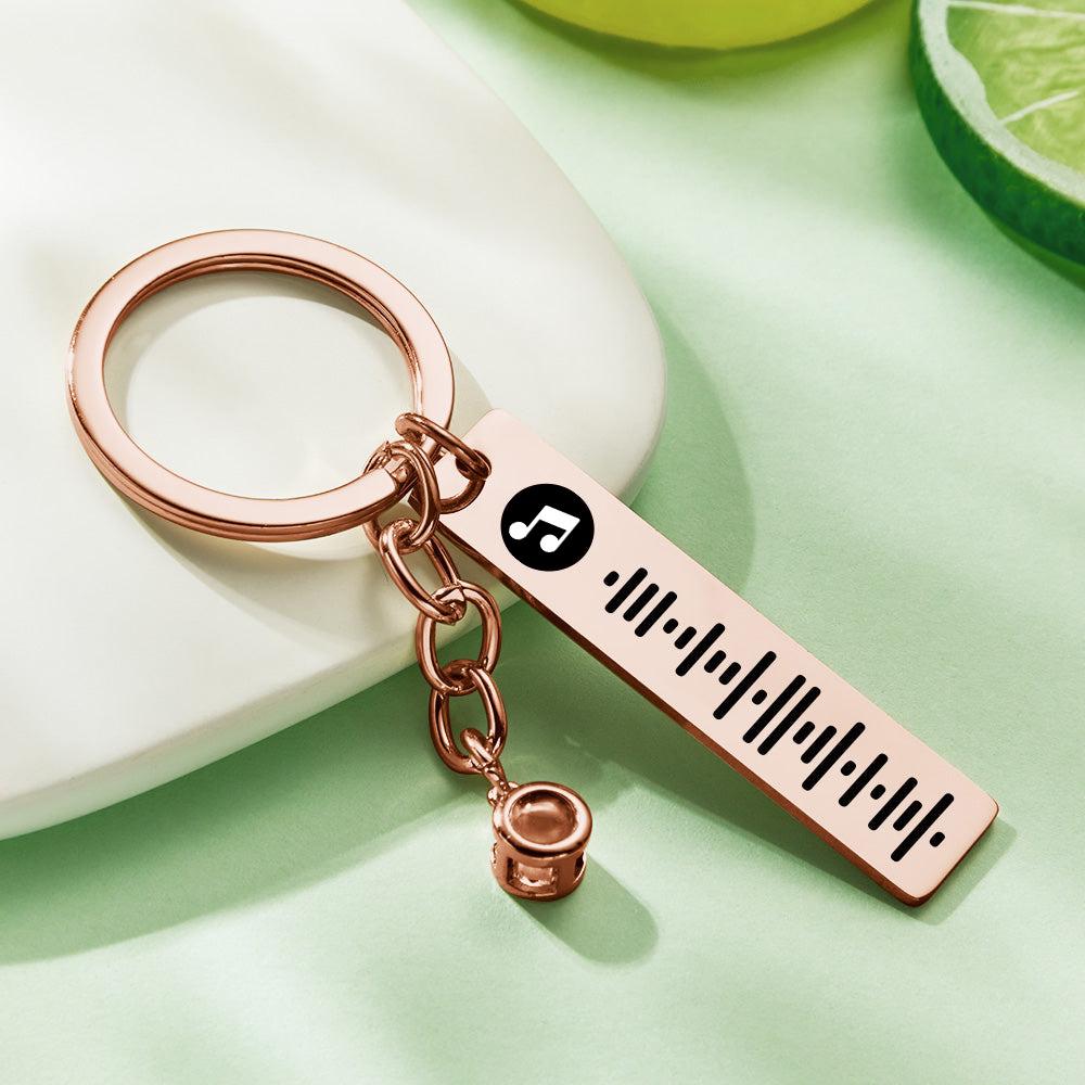 Stylish metal key ring and projection sphere with uploaded photo – personalised music code keychain gift