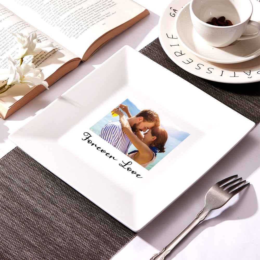 Custom Photo & Text Square Ceramic Plate Anniversary Gift Kitchen Decor