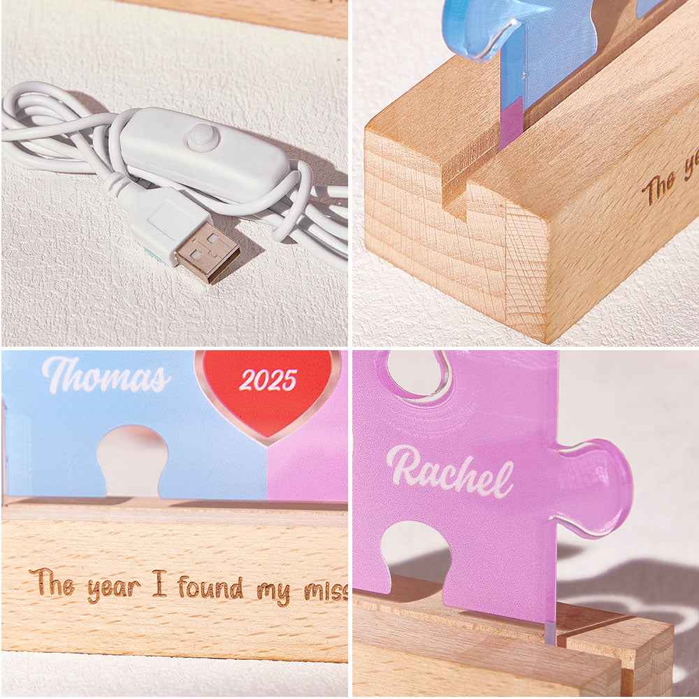 Personalized Couple Name Puzzle LED Night Light Gifts for Lover