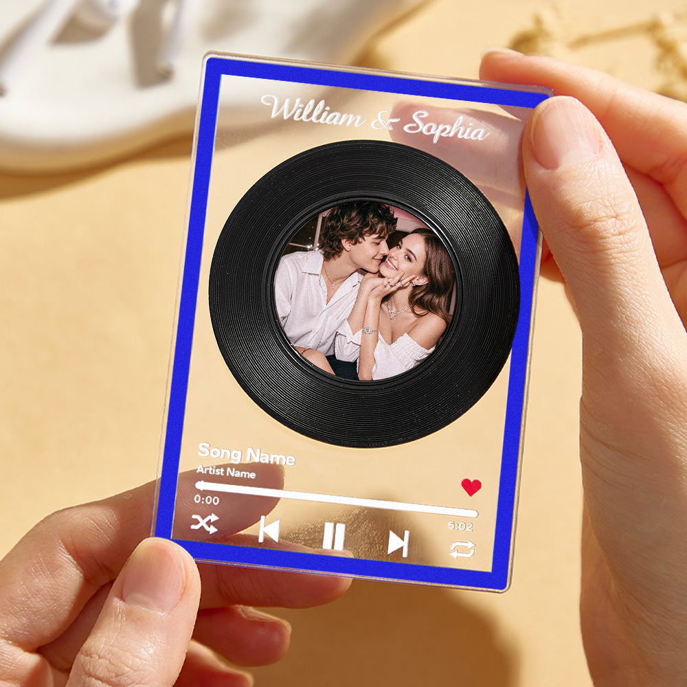 NFC-enabled vinyl plaque being tapped by a smartphone to play a song — personalised acrylic music keepsake gift