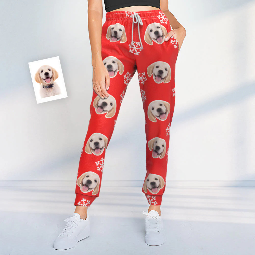 Personalised dog face joggers with optional customised text detail — bespoke unisex sweatpants ideal as a personalised gift