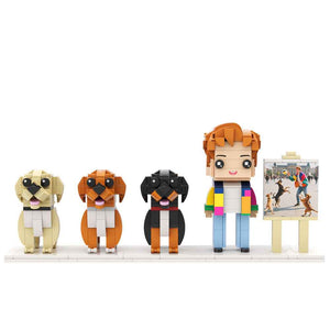 Custom Full-Body Brick Figures of 1 Person and 3 Dogs with Frame Personalized Anniversary Gift Birthday Gift