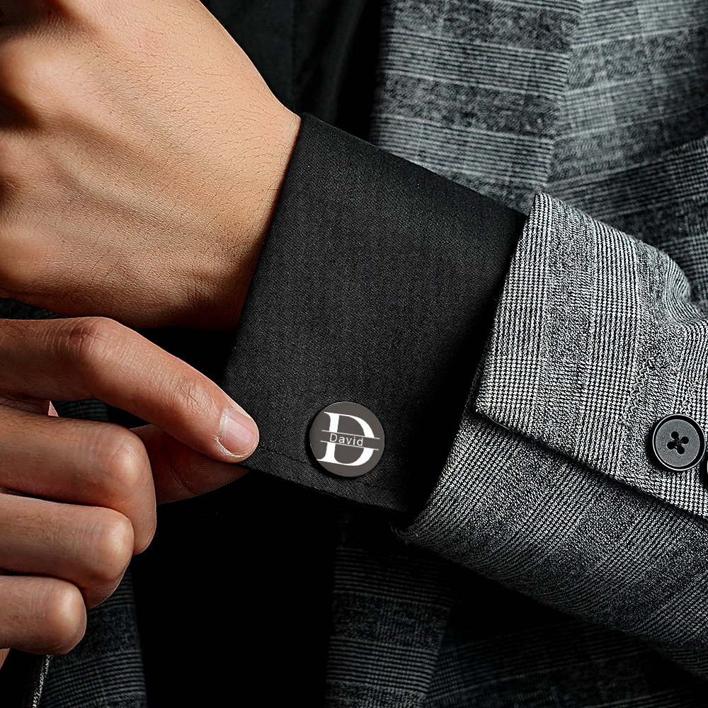 Personalised Engraved Cufflinks Set in Wooden Box | Wedding Gift for Groomsmen