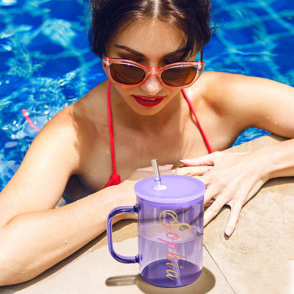 Personalized 15oz Glass Cup with Name Straw and Lid Birthday Gift for Her