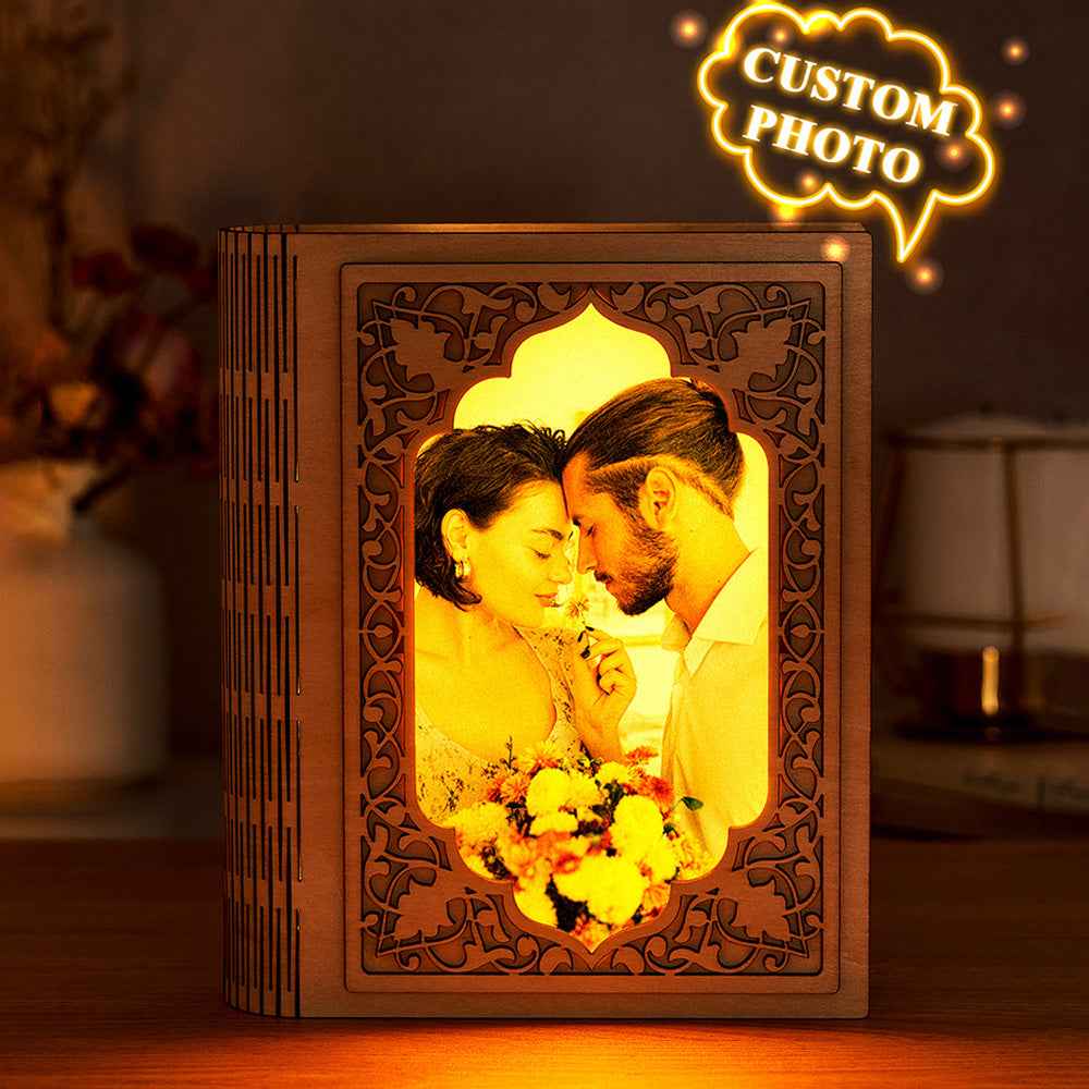 Personalized Mirror Photo Frame Grimoire Shape Light Gift for Book Lovers