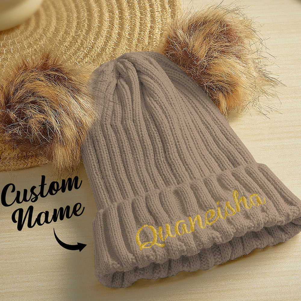 Care instructions graphic for personalised knitted beanie hats — hand wash or gentle machine wash cold, lay flat to dry to protect embroidery