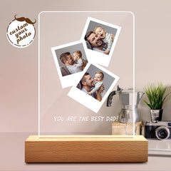Personalised Photo Wooden Base Night Light for Dad | Unique Father's Day Gift UK